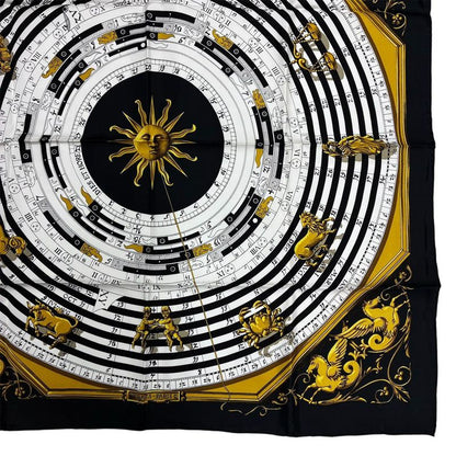 Hermes Carre 90 Dies ET Hore Astrology Silk Scarf Black Gold