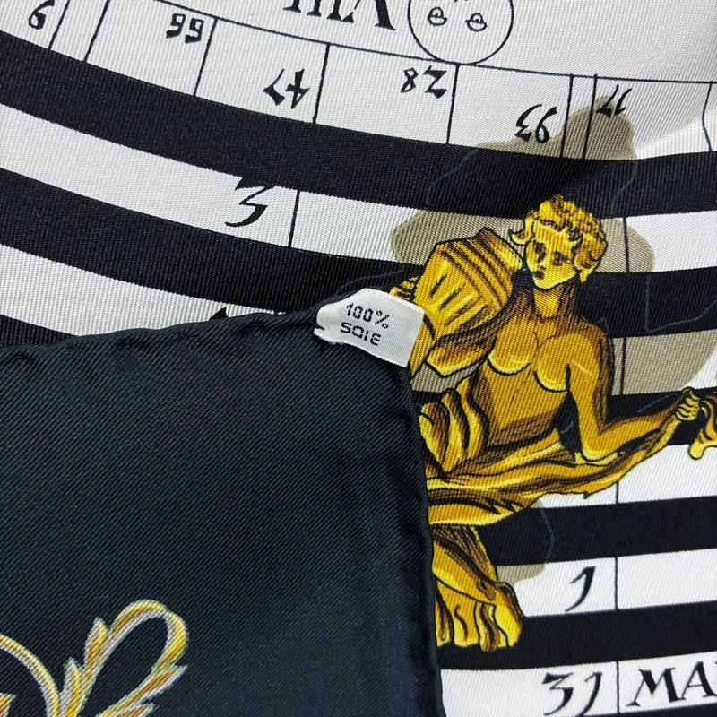 Hermes Carre 90 Dies ET Hore Astrology Silk Scarf Black Gold