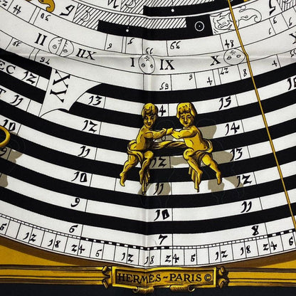 Hermes Carre 90 Dies ET Hore Astrology Silk Scarf Black Gold