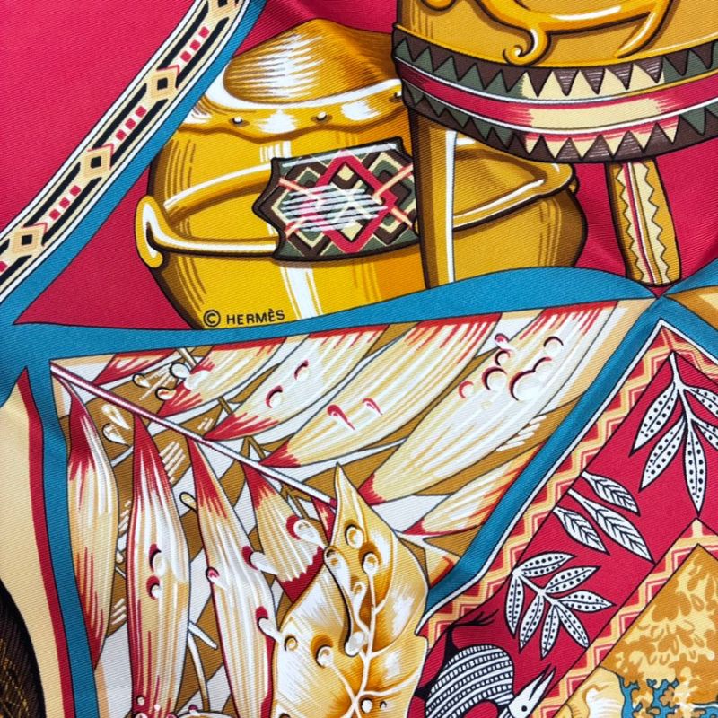 Hermes Scarf Carre 90 Au Son du Tam Silk Red