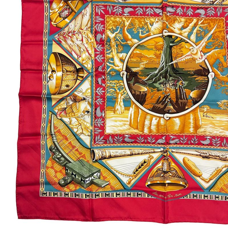 Hermes Scarf Carre 90 Au Son du Tam Silk Red