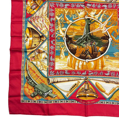 Hermes Scarf Carre 90 Au Son du Tam Silk Red