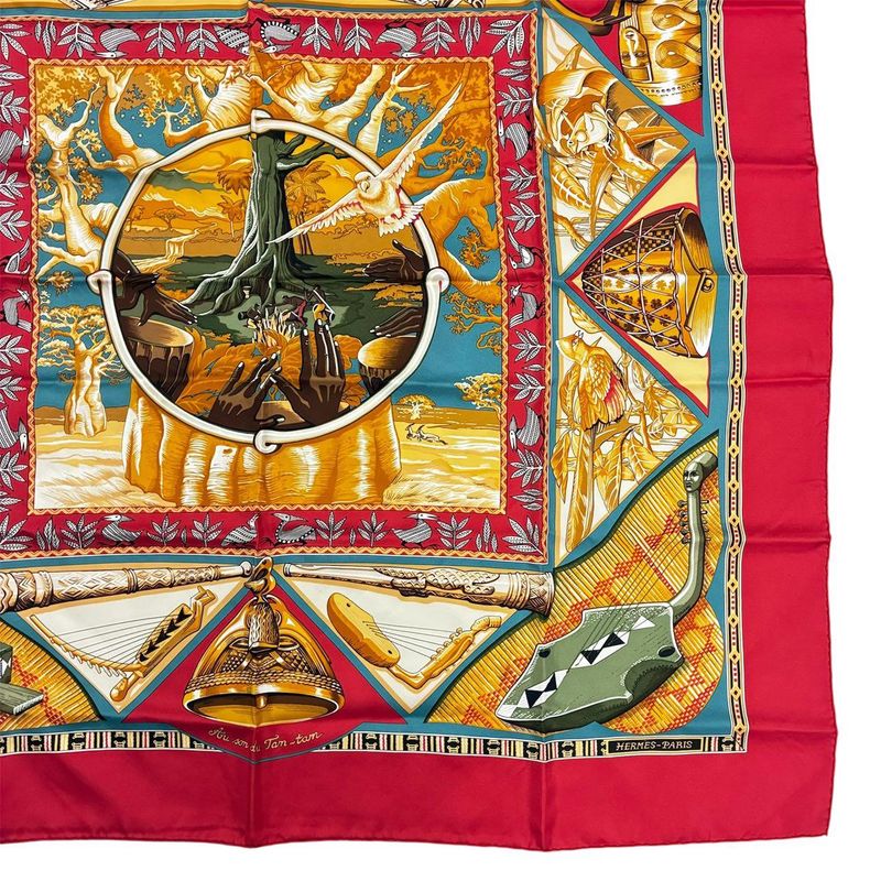 Hermes Scarf Carre 90 Au Son du Tam Silk Red