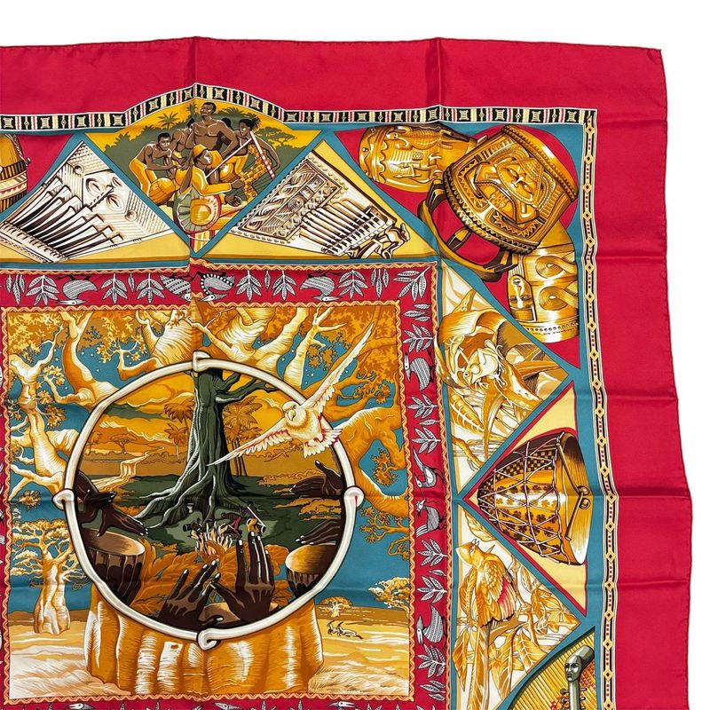 Hermes Scarf Carre 90 Au Son du Tam Silk Red