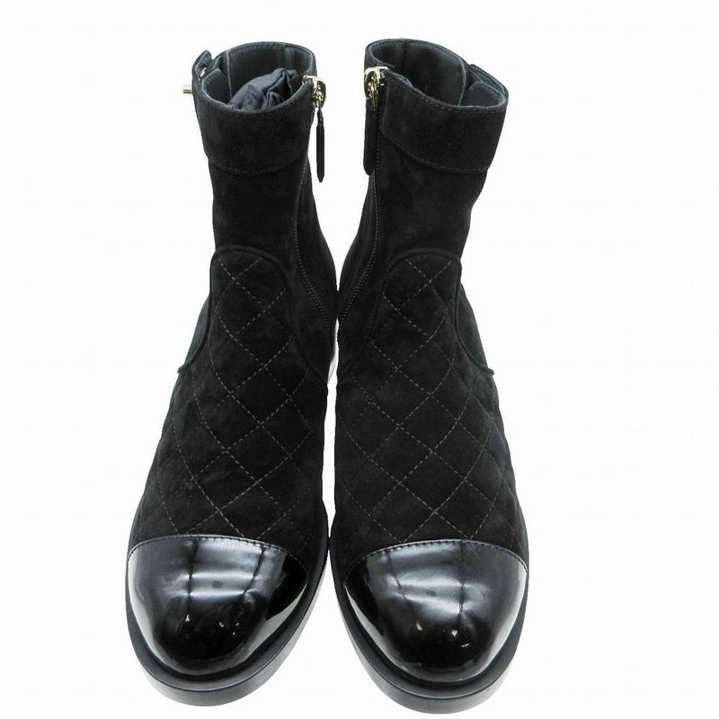 Chanel Suede CC Logo Turnlock Quilted Boots Shoes