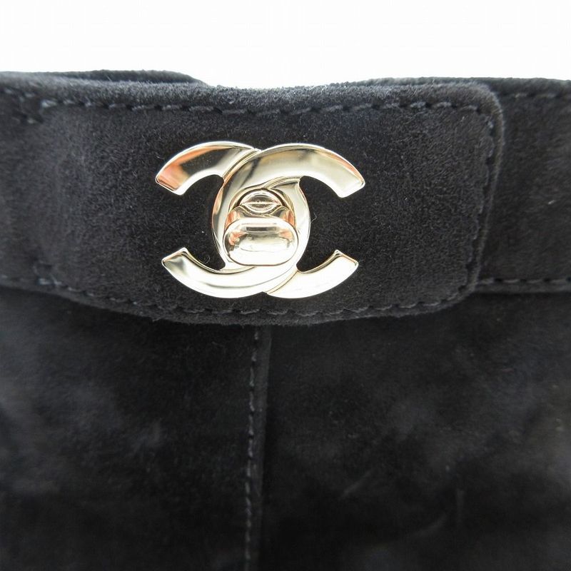 Chanel Suede CC Logo Turnlock Quilted Boots Shoes