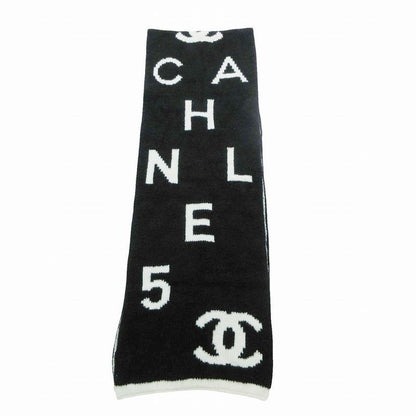 Chanel CC Logo Muffler Cashmere Wool Black Ivory 30 Scarf