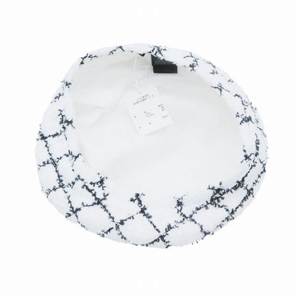 Chanel Tweed Plaid Beret Cap White M Tnt
