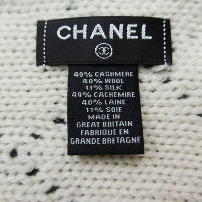 Chanel CC Logo Muffler Cashmere Wool Black Ivory 30 Scarf