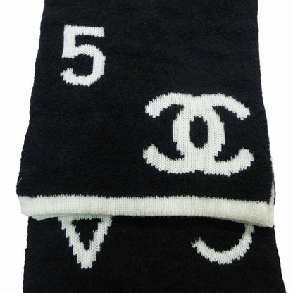 Chanel CC Logo Muffler Cashmere Wool Black Ivory 30 Scarf