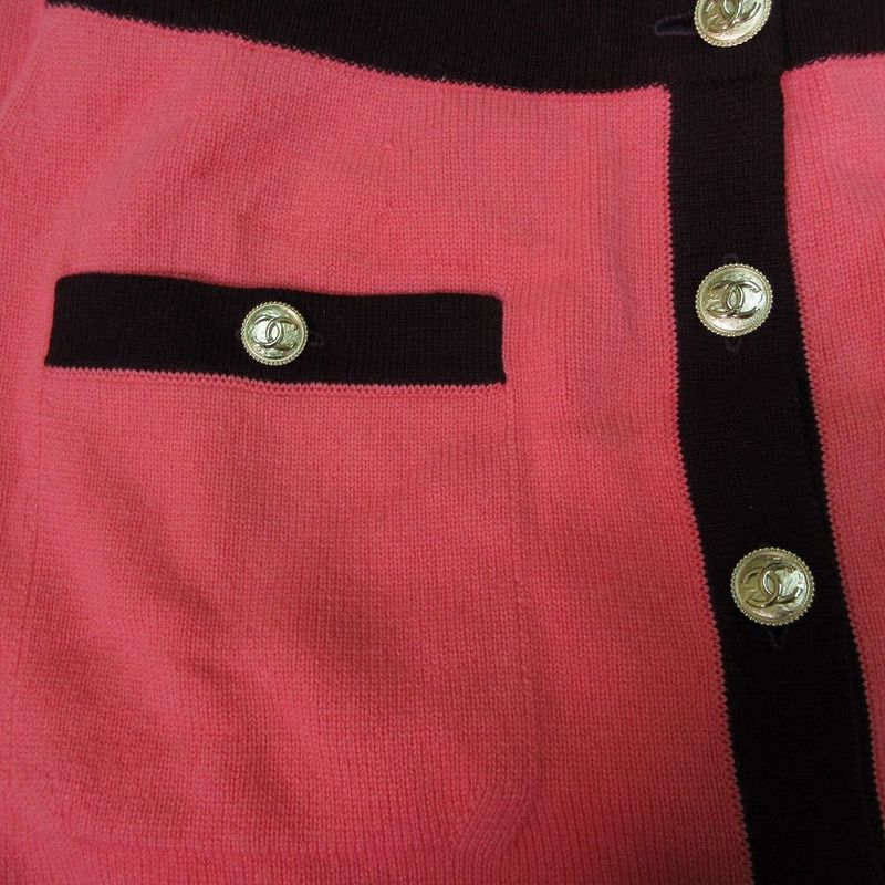 Chanel 100% Cashmere CC Logo Button Knit Skirt Bicolor Pink