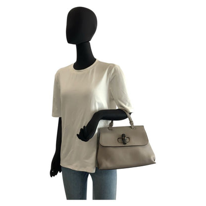 Gucci Bamboo Daily Gray Silver Leather Shoulder Bag
