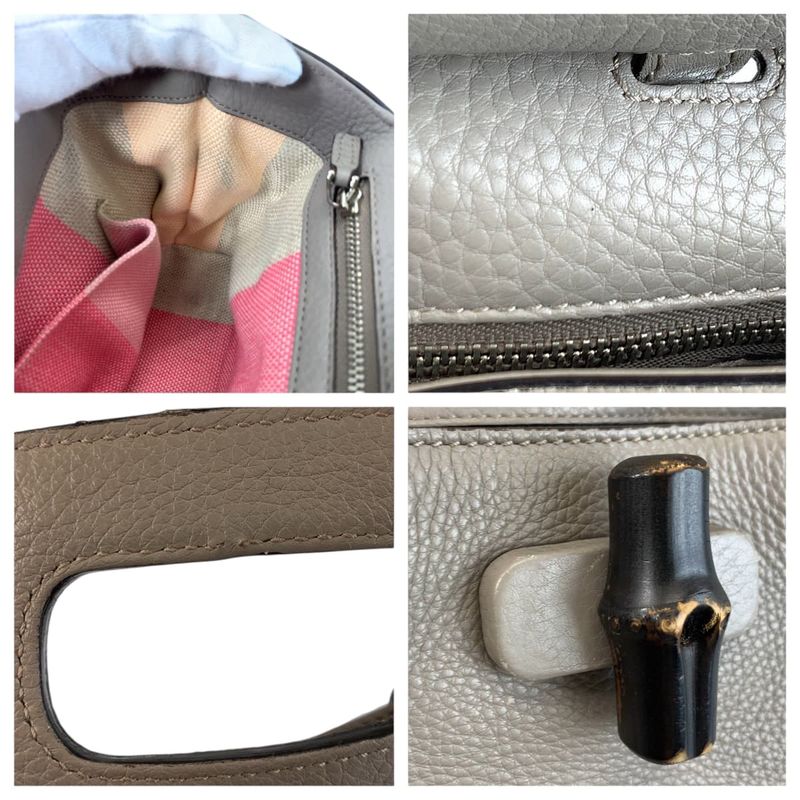 Gucci Bamboo Daily Gray Silver Leather Shoulder Bag