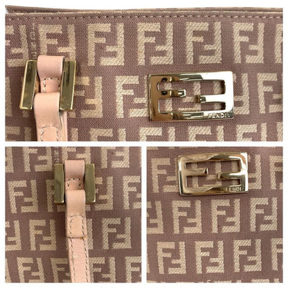 Fendi Zucca Pattern Pink Salmon Pink Gold Canvas Leather Tote