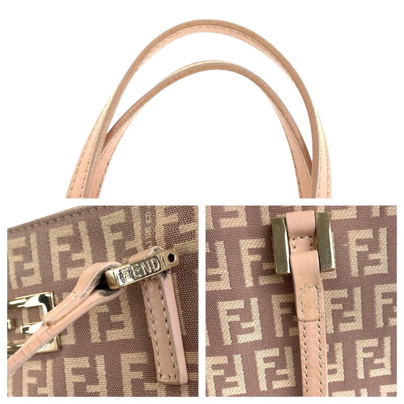 Fendi Zucca Pattern Pink Salmon Pink Gold Canvas Leather Tote