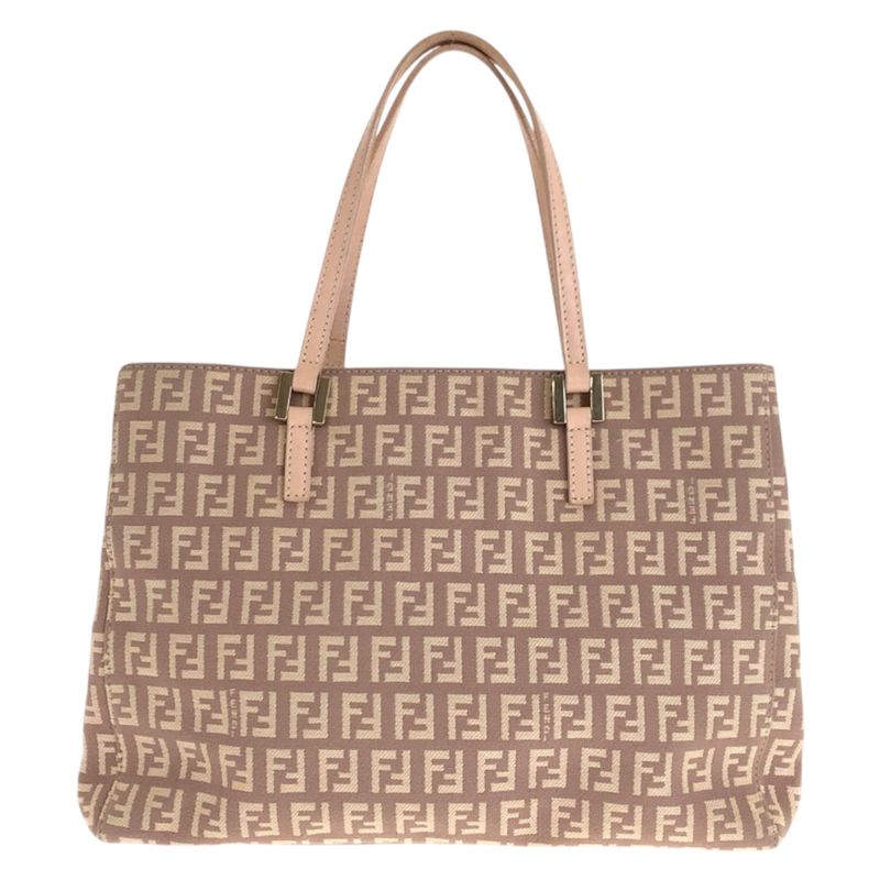 Fendi Zucca Pattern Pink Salmon Pink Gold Canvas Leather Tote