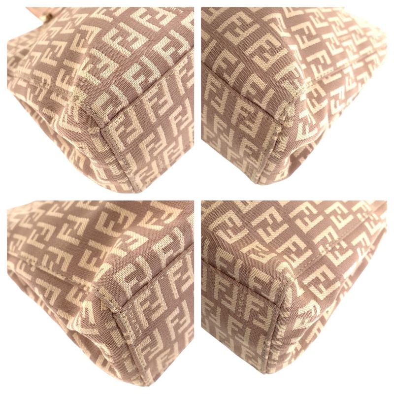 Fendi Zucca Pattern Pink Salmon Pink Gold Canvas Leather Tote
