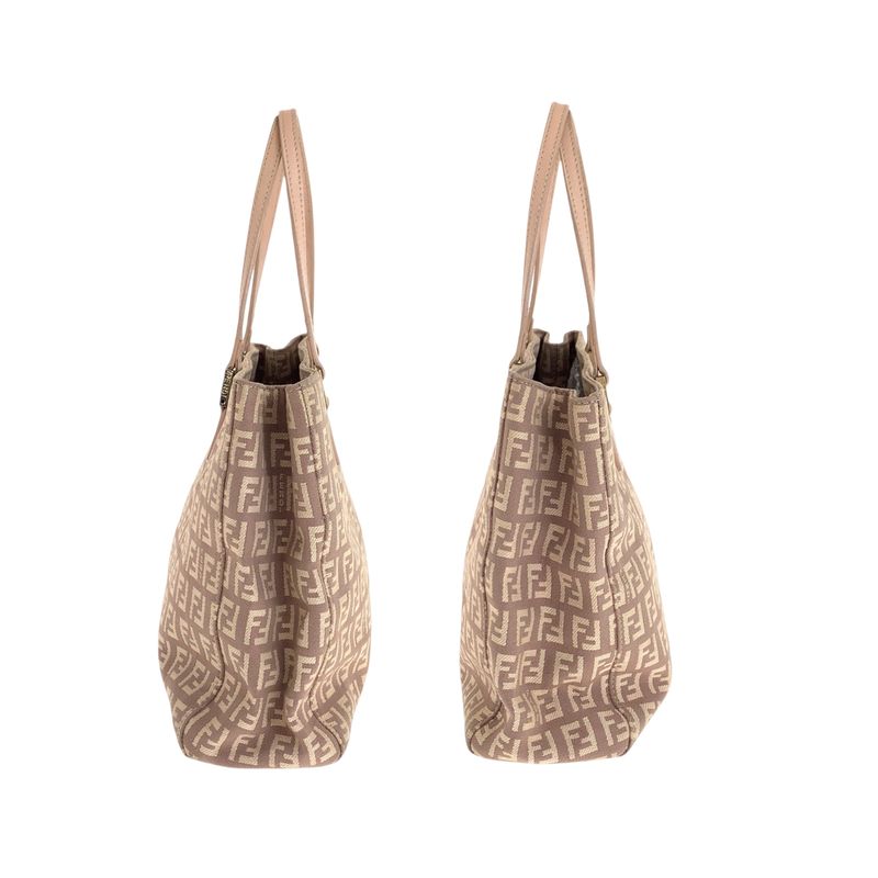 Fendi Zucca Pattern Pink Salmon Pink Gold Canvas Leather Tote
