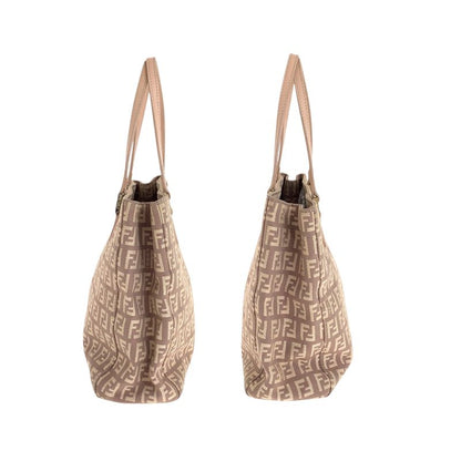 Fendi Zucca Pattern Pink Salmon Pink Gold Canvas Leather Tote