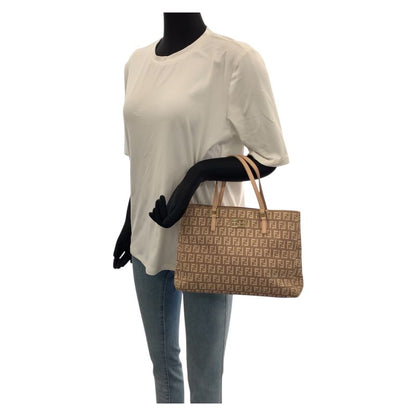 Fendi Zucca Pattern Pink Salmon Pink Gold Canvas Leather Tote