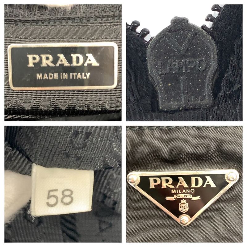 Prada Tessuto Black Silver Nylon Shoulder Back