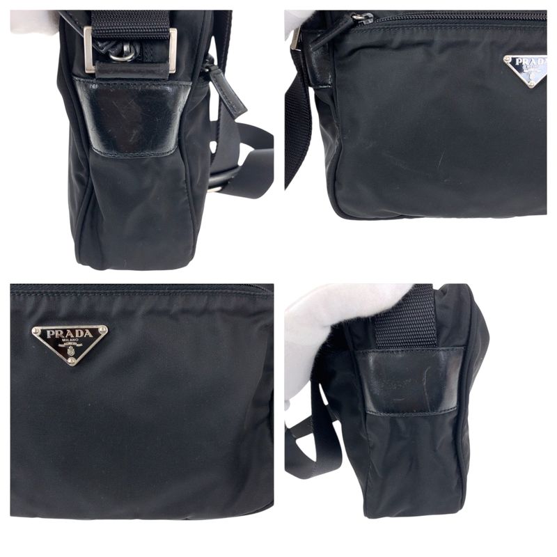 Prada Tessuto Black Silver Nylon Shoulder Back