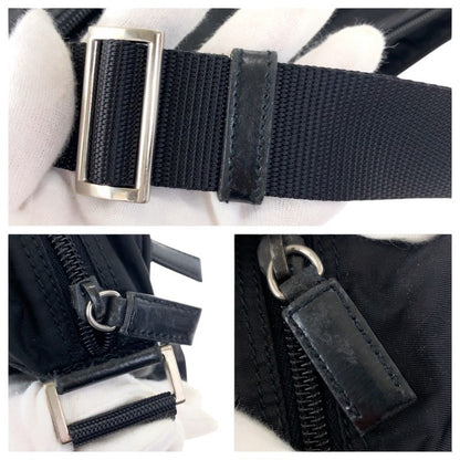 Prada Tessuto Black Silver Nylon Shoulder Back