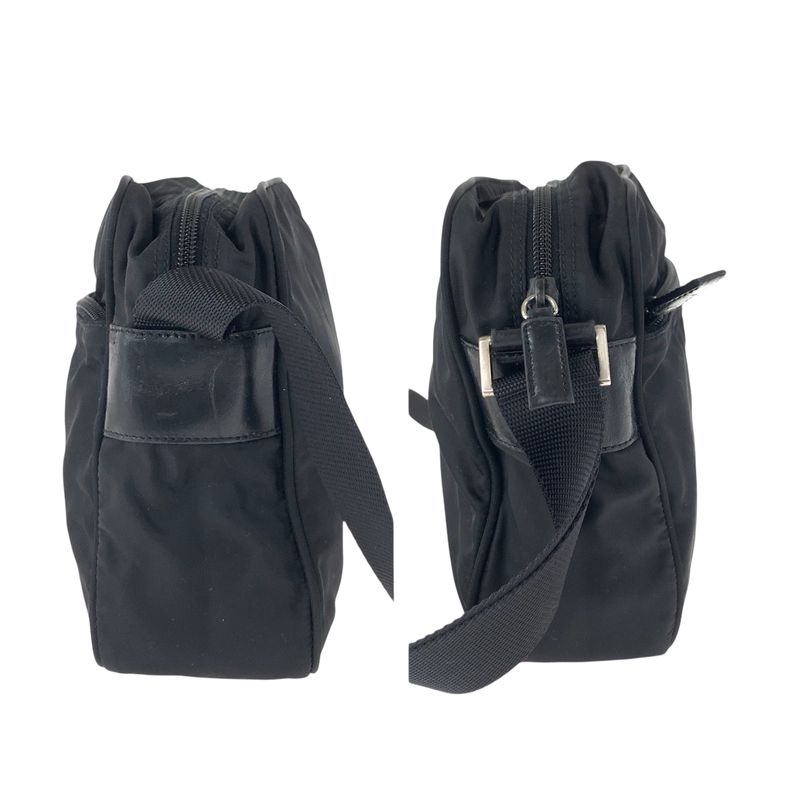 Prada Tessuto Black Silver Nylon Shoulder Back