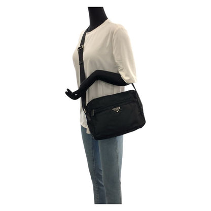 Prada Tessuto Black Silver Nylon Shoulder Back