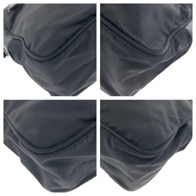 Prada Tessuto Black Silver Nylon Shoulder Back