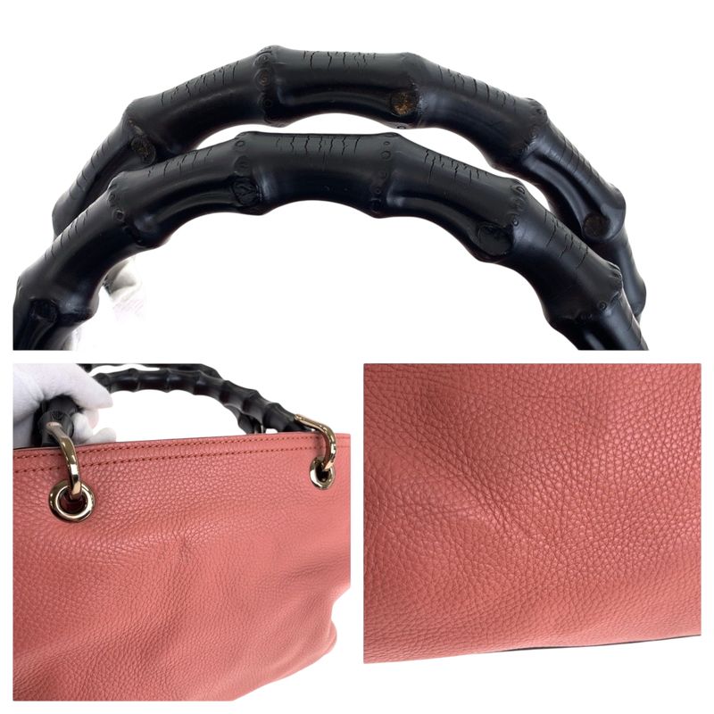 Gucci Bamboo Pink Gold Leather Tote