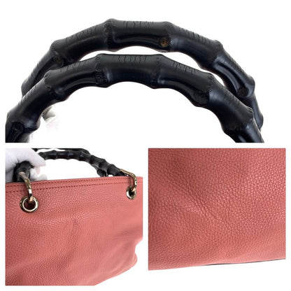 Gucci Bamboo Pink Gold Leather Tote