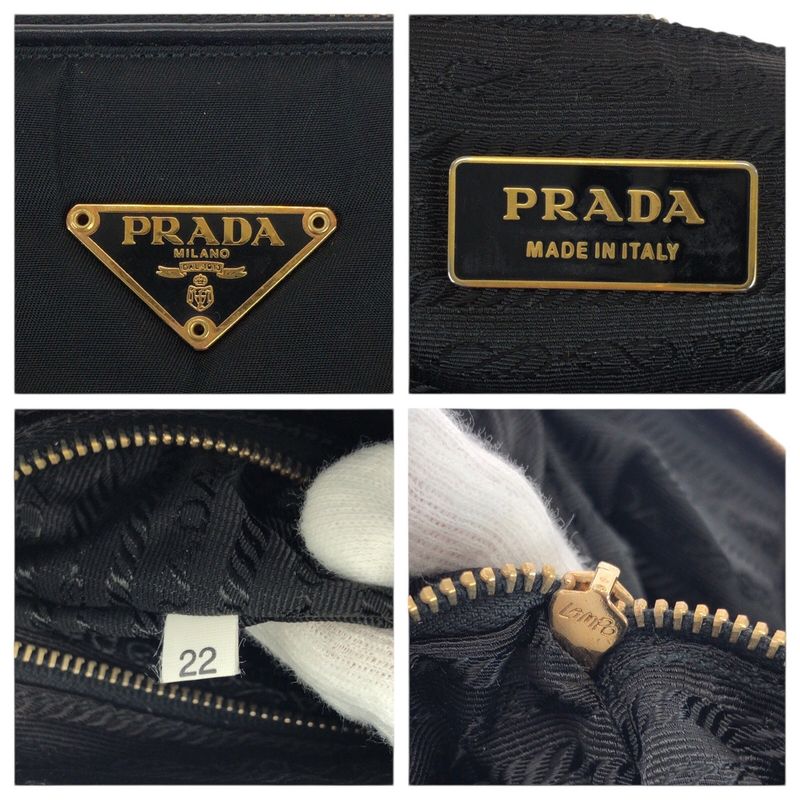 Prada Tessuto Black Gold Nylon Shoulder Bag Tote