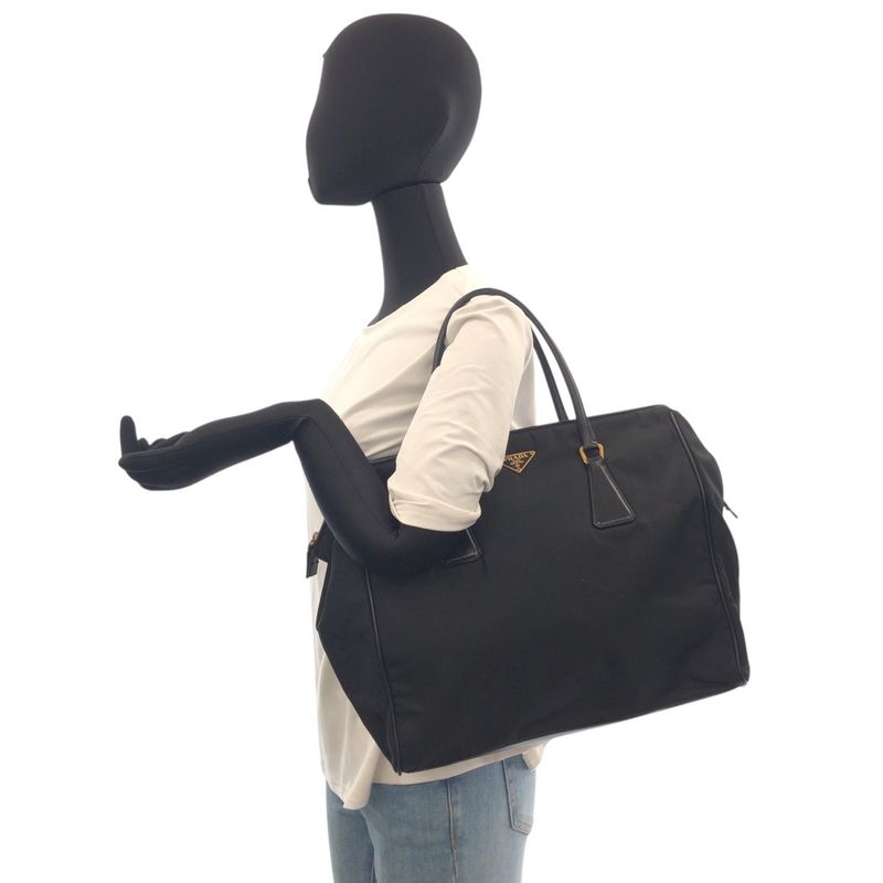 Prada Tessuto Black Gold Nylon Shoulder Bag Tote