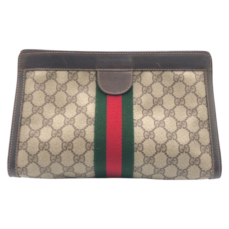 Gucci Vintage Sherry Line Brown Leather 41 014 Clutch