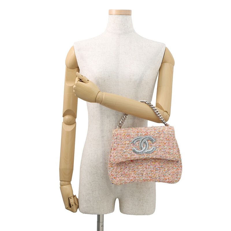 Chanel Handbag CC Logo Big Coco Chain Handle Tweed Bag