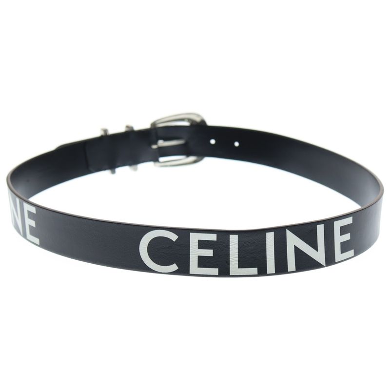 Celine Logo Print Leather Western Belt Black
