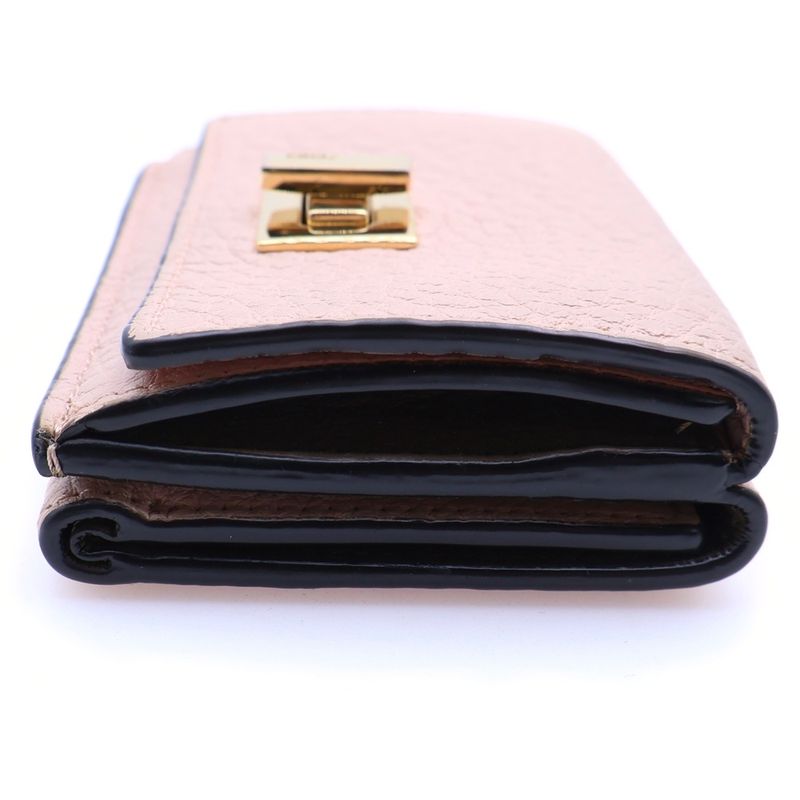 Fendi Peekaboo Selleria Trifold Wallet Pink Leather