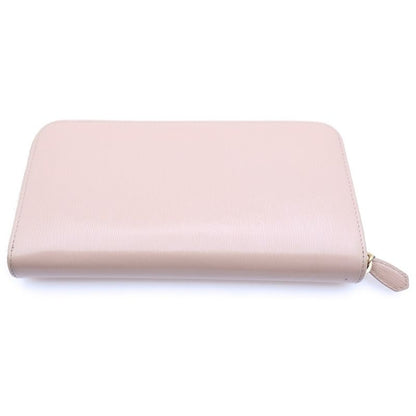 Prada Saffiano Round Zip Wallet Leather Pink Beige Long IC Type