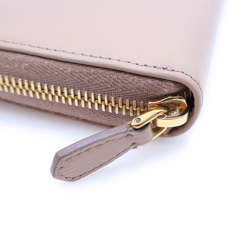 Prada Saffiano Round Zip Wallet Leather Pink Beige Long IC Type