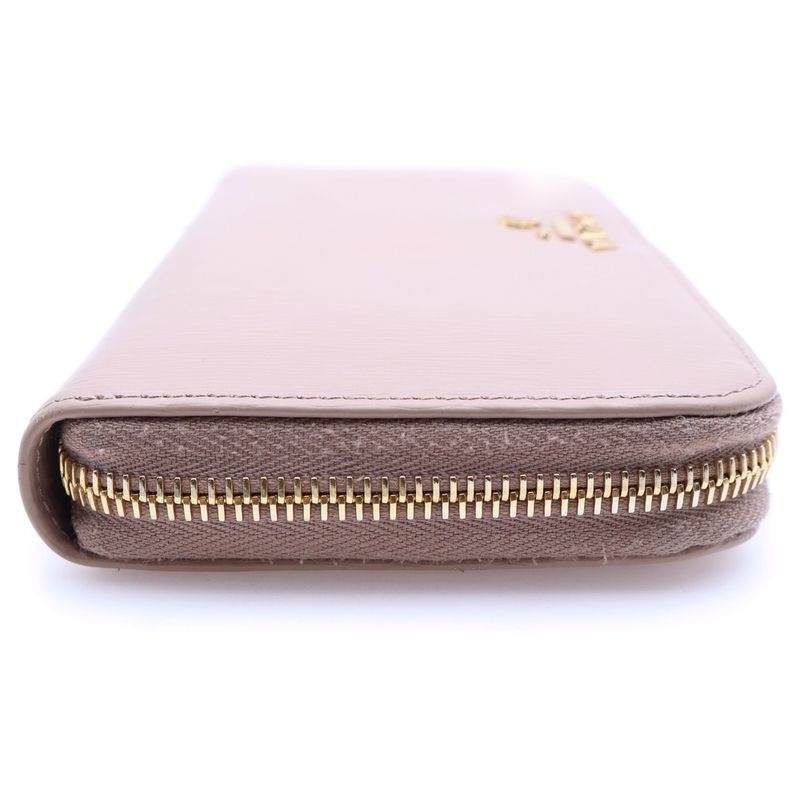 Prada Saffiano Round Zip Wallet Leather Pink Beige Long IC Type