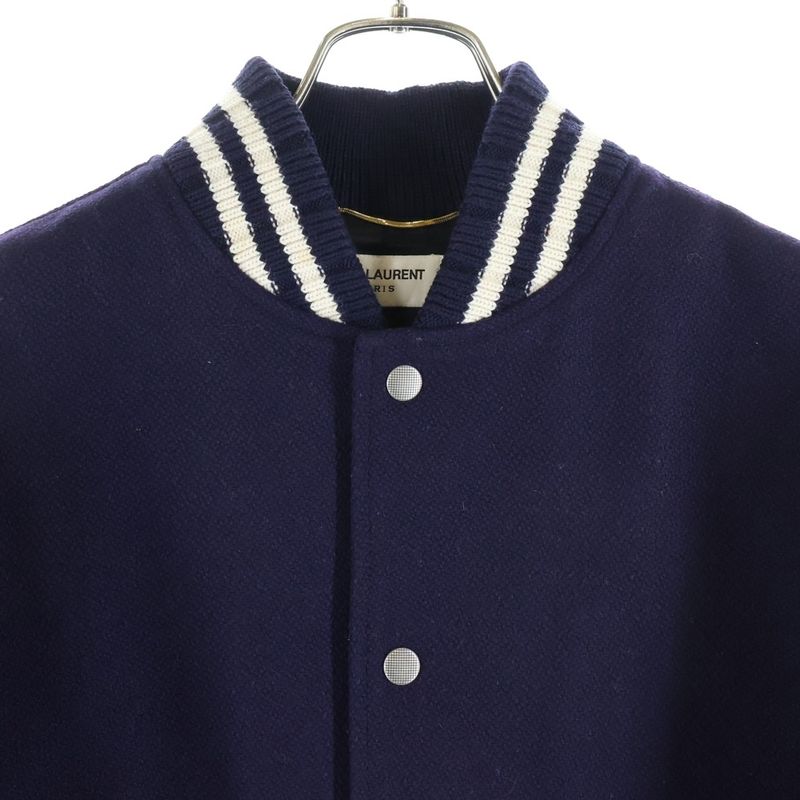 Saint Laurent Paris Back Logo Leather Patch Varsity Jacket Stadium Jumper