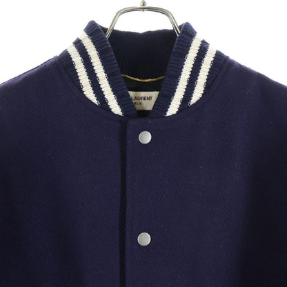 Saint Laurent Paris Back Logo Leather Patch Varsity Jacket Stadium Jumper