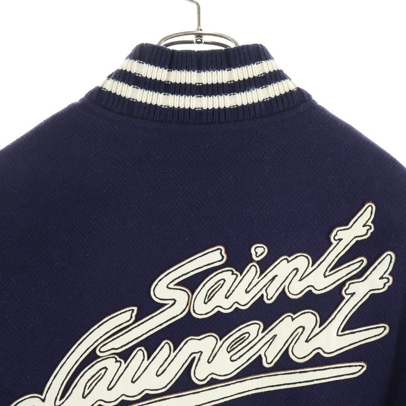 Saint Laurent Paris Back Logo Leather Patch Varsity Jacket Stadium Jumper