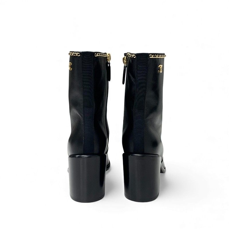 Chanel Boots Shorts Shoes Leather Fabric Black Gold CC Logo Chain