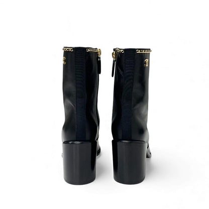 Chanel Boots Shorts Shoes Leather Fabric Black Gold CC Logo Chain