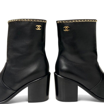 Chanel Boots Shorts Shoes Leather Fabric Black Gold CC Logo Chain