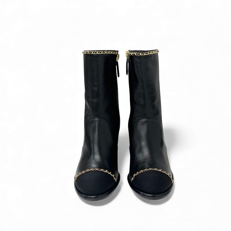 Chanel Boots Shorts Shoes Leather Fabric Black Gold CC Logo Chain