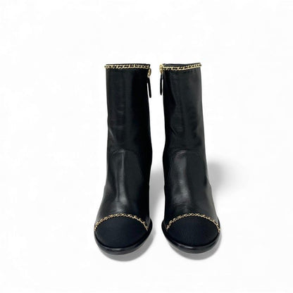 Chanel Boots Shorts Shoes Leather Fabric Black Gold CC Logo Chain