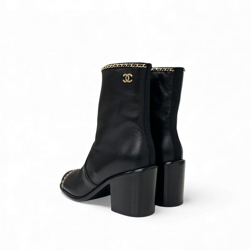 Chanel Boots Shorts Shoes Leather Fabric Black Gold CC Logo Chain